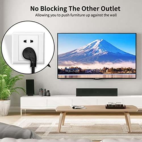 Miady Flat Plug Extension Cord 1 Ft, 90 Degree Plug Adapter, 3 Prong Grounded Wire Short Angle Power Cable Black ETL Listed (2-Pack, 13 Amp, 125 Volts, 1625 Watts) - Image 2