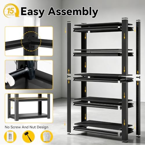 SAWJEC Garage Shelving Unit, 63" Compact 5-Tier Metal Storage Rack - Image 6