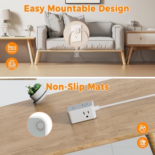 TESSAN Double Ended Flat Plug Power Strip, Twin Extension Cord 12 FT, Grey - Image 5