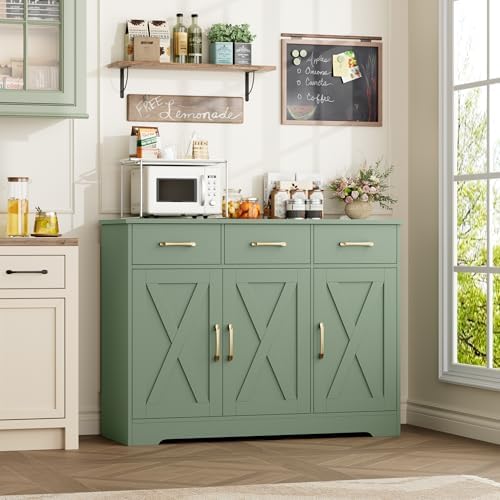 HOSTACK Kitchen Buffet Cabinet with Storage, Sideboard Coffee Bar, Green - Image 4