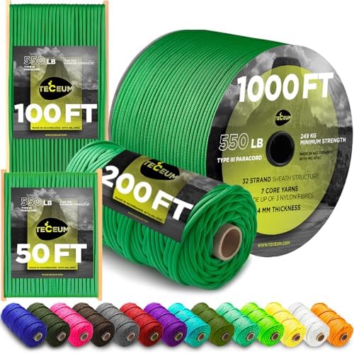 Paracord Rope 550 lb 4mm – Parachute Cord – Utility Camping Rope by TECEUM
