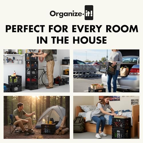 ORGANIZE-IT! 4 Pack Storage Milk Crate, Heavy-Duty Versatile Box, Black - Image 4