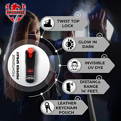 FIGHTSENSE Self Defense Pepper Spray - 1/2 oz Compact Size Maximum Strength Police Grade Formula Best Self Defense Tool for Women W/Leather Pouch Keychain - Image 2