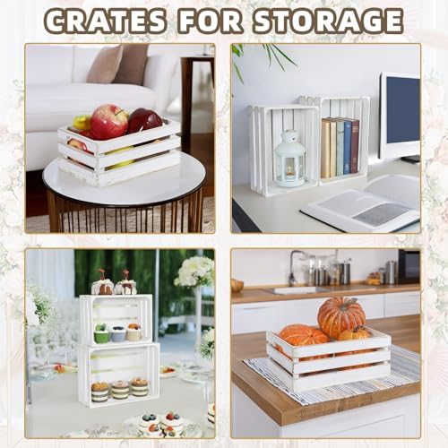 5-Piece Rustic White Wooden Crates Set, Wall Mountable Slatted Storage Crates with Handles, Farmhouse Wooden Crates for Display & Organizer for Home Decor - Image 7