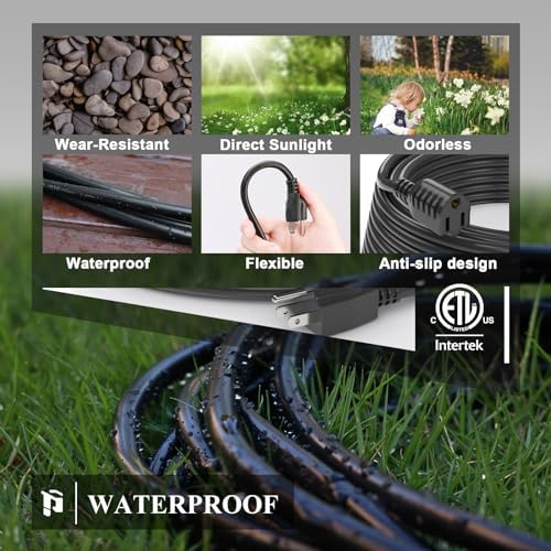 PLUGTUL Outdoor Extension Cord 50 FT | 16/3 Gauge Black Heavy Duty 3 Prong Extension Cord, 13A 1625W SJTW, ETL Listed, Great for Garden and Home - Image 6