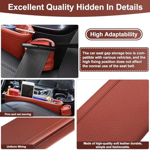2 Pack Update Car Seat Gap Filler Organizer Leather Console Storage Box Front Side Pocket Seats Organizers Filler Interior Car Accessories for Phone Wallet Coin Key Sunglasses (Brown) - Image 6