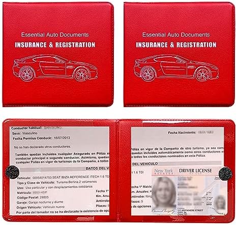 Ziciner Car Registration Insurance Holder, 2Pack Essential Auto Card Document Glove Box Organizer with Touch Fastener, Vehicle Interior Accessories Perfect for Most Car, Truck, SUV (Red/Big Car) by Ziciner