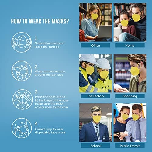 WWDOLL KN95 Face Mask 50 Pack, 5-Layers Breathable KN95 Masks, Yellow - Image 6