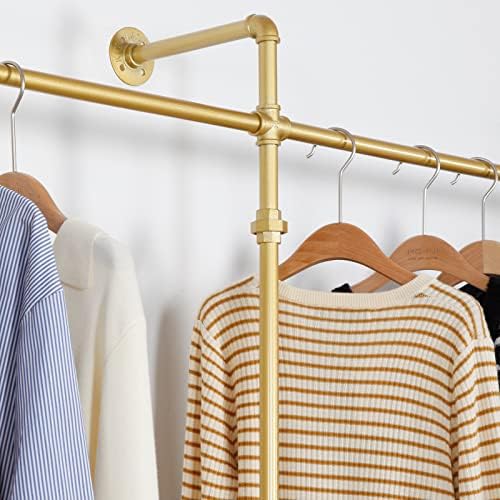 Wall Mounted Industrial Pipe Clothing Garment Racks, Metal Clothing Store Display Stands Clothes Rack Multi-purpose Heavy Duty Hanging Rod for Closet Storage, 134in Gold - Image 4