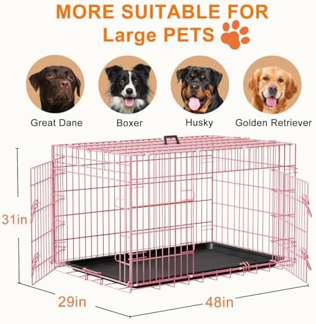 FDW | 48" Foldable Metal Dog Crate | Pink | Cage for XL Dogs - Image 7