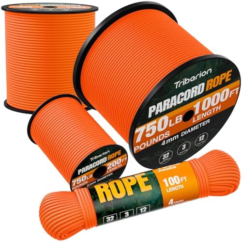 Paracord Rope 750 lb - 100ft 5/32" Parachute Cord 4MM 12-Strand para Cord - Heavy Duty Spool String for Survival,Camping Gear, Survival Bracelet, Clothesline - Orange by Triberion