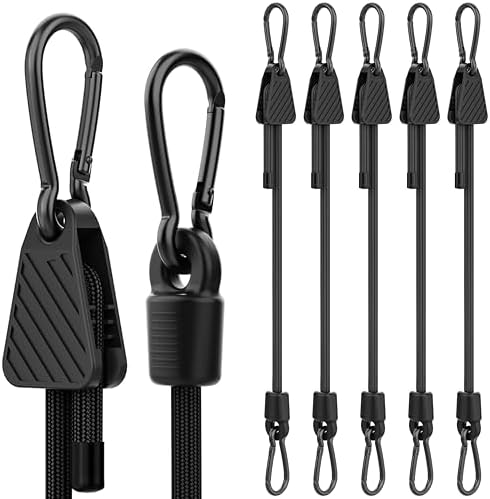 Rugtol Adjustable Bungee Cords with Hooks, 6 Pack Heavy Duty Outdoor Carabiner Bungee Cord, Black Super Elastic Bungee Straps Easily Adjust from 7" to 36", Great for Cargo, Camping, Bike Racks, Tents by Rugtol