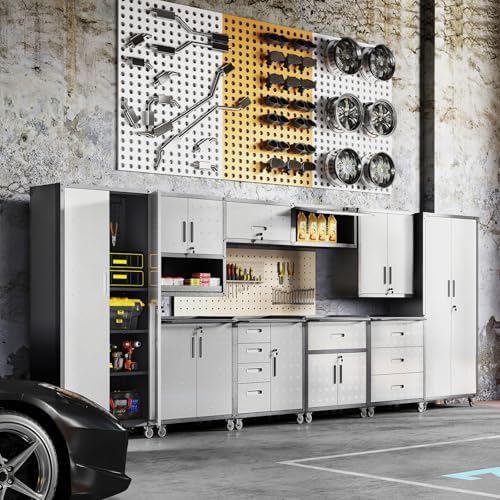 Garage Storage Cabinets System 8 PCS Workshop Set with Drawers Locking Heavy Duty Rolling Cart with Adjustable Shelves Garage Tool Workbench Cabinets (8 PCS) - Image 4