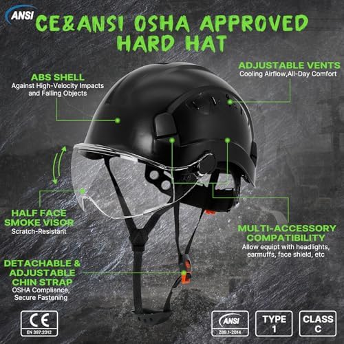 Aolamegs Construction Hard Hat with Visor and Chin Strap for Men,ANSI Z89.1 - Image 2
