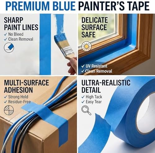 Blue Painters Tape 1 Inch Wide, 6 Rolls 0.98 in x 55 Yards Blue Masking Tape, Multi Surface Painter's Tape with Clean Removal, No Residue Paint Tape for Walls, DIY & Home Improvement - Image 6