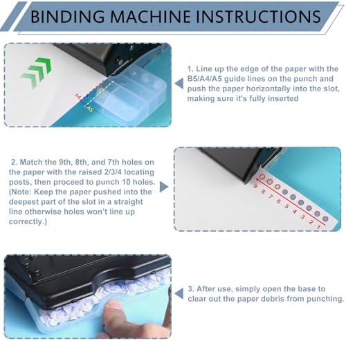 10 Hole Punch Binding Machine for Planner, Metal Binder Machine Kit with 10Pcs Plastic Comb Binding Spines & 30Pcs Loose Leaf Binder Rings, Binder Hole Puncher for A4, A5 and B5 Paper - Image 4