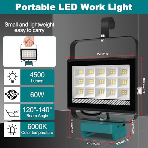 T-SUN 60W Work Light for 18V/20V Battery, Cordless Portbale Led Light - Image 4