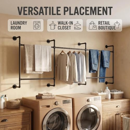 Industrial Pipe Clothing Rack, Wall Clothes Rack, Garment Bar, Hanging Rod - Image 3