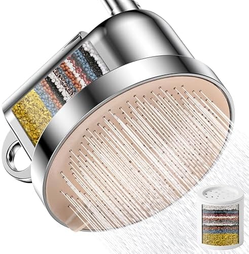 NSF Certified Filtered Shower Head - 5 Settings High Pressure Rain Shower Head with Filter for Hard Water Softener - Easy Install & Replace - Bathroom Showerhead to Remove Chlorine & Heavy Metals by MakeFit