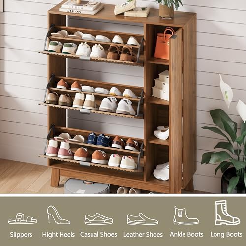 Shoe Cabinet Storage for Entryway with 3 Drawers & Side Cabinet, Walnut - Image 4
