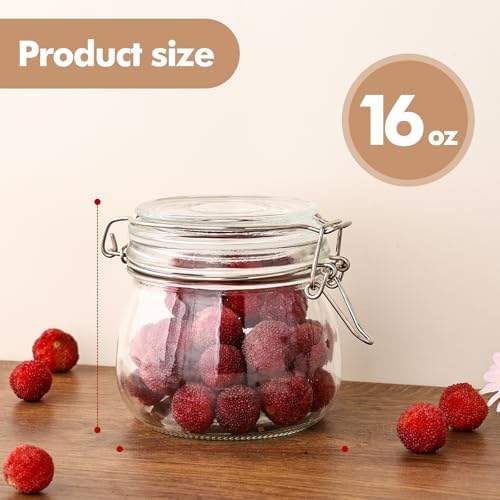 Liuruiyu 16oz - 6 Pack Round Glass Jars with Airtight Lid, Wide Mouth Mason Jars with Clamp Lids, Air Tight Glass Canisters, Food Storage Containers for Cereal, Pasta, Beans, Sugar, Coffee, Spice - Image 6