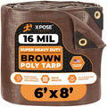 6' x 8' Super Heavy Duty 16 Mil Brown Poly Tarp Cover - Thick Waterproof, UV Resistant, Rip and Tear Proof Tarpaulin with Grommets and Reinforced Edges - by Xpose Safety by XposeSafety