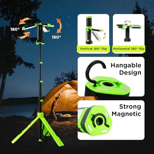 12000mAh Rechargeable Camping Light with Tripod Stand, 2700 Lumens Portable Work Light, 73.2" Adjustable Height, IP65 Waterproof Magnetic Base Light for Outdoor Camping, Garage, Repair - Image 6