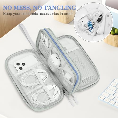 FYY Electronic Organizer, Travel Tech Pouch Bag, Medium, Blue Quilted - Image 5