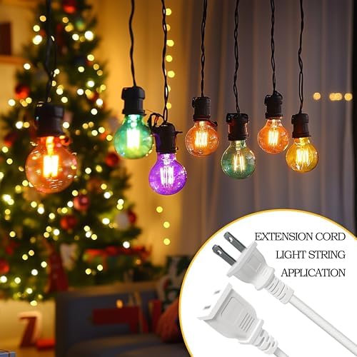 10FT White Lightweight Extension Cord 125V 10A ETL Listed (2 Pack) - Image 2