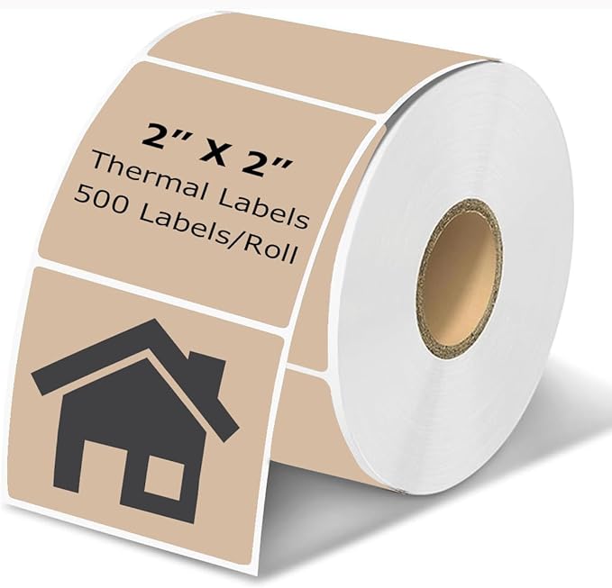 2" x 2" Thermal Labels Stickers Brown, Square Thermal Shipping Stickers by BriCabel