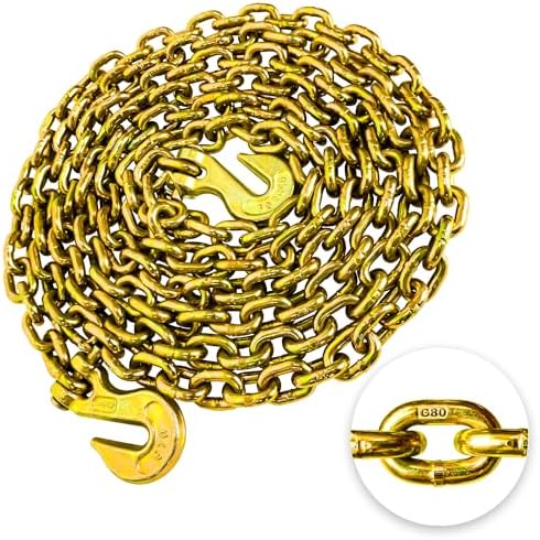 YATOINTO G80 1/4 Inch x 12 Foot Chain Tow Chain with Clevis Grab Hooks 3,300 lbs Safe Working Load Logging Chain for Transporting Towing Tie Down Binding Equipment by YATOINTO