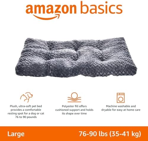 Amazon Basics Washable Cat and Dog Bed, Cozy Crate Pad for Large Dogs, Indoor, 40 x 27 x 3.5 inches, Gray - Image 2