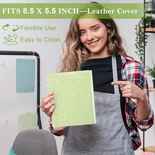 2 Pack Pu Leather 5.5x8.5in Discbound Notebook Cover And Disc Set Discbound Planner Cover With 16 Pcs Expansion Discs Junior Size Disc Bound Notebook Accessories(Blue&Green;No Inner Paper) - Image 5