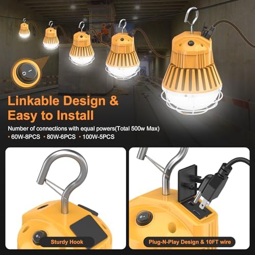 100W 80W 60W LED Temporary Work Light, Portable Hanging Construction Light - Image 4