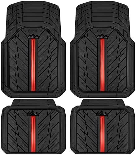 CAR PASS Metal Medium Rubber Floor Mats for Car Heavy Duty Car Mats All Weather, Universal Trim to Fit for Truck SUV Vehicle Automotive Floor Mats, Waterproof Car Mats 4 Piece Black and Red by CARPASS