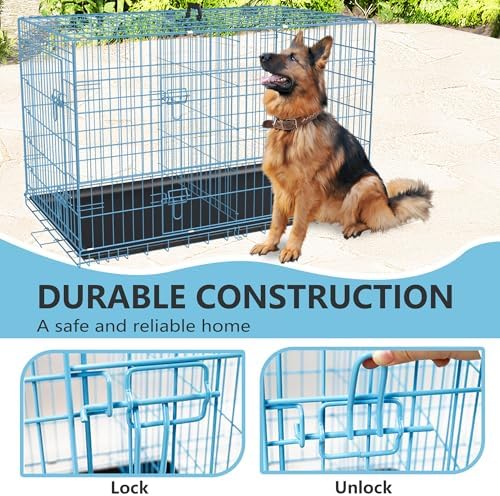 FDW | 48" Foldable Metal Dog Crate | Blue | Cage for XL Dogs - Image 3