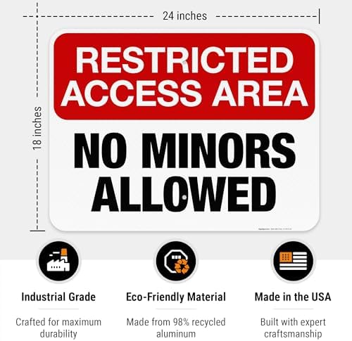 Restricted Access Area No Minors Allowed Sign, 18x24 Inches, 3M EGP Reflective .080 Aluminum, Made in USA by Sigo Signs - Image 3