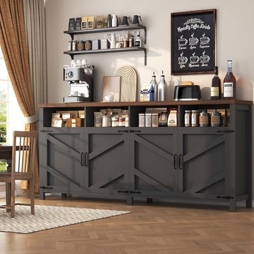 knoworld Buffet Sideboard with Storage Farmhouse, Large Kitchen Storage Cabinet Wood Coffee Bar Cabinet Buffet for Kitchen, Living Room, 63in, Black - Image 5