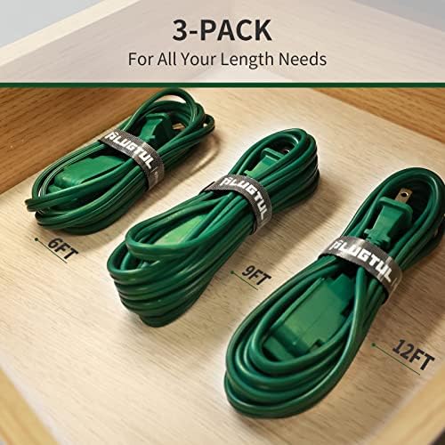 PLUGTUL 3-Pack Indoor Extension Cord (6/9/12FT) | 2 Prong Green Extension Cord, 3 Polarized Outlets with Safety Cap Protect for Home Office, 16/2 SPT-2 ETL Listed - Image 5