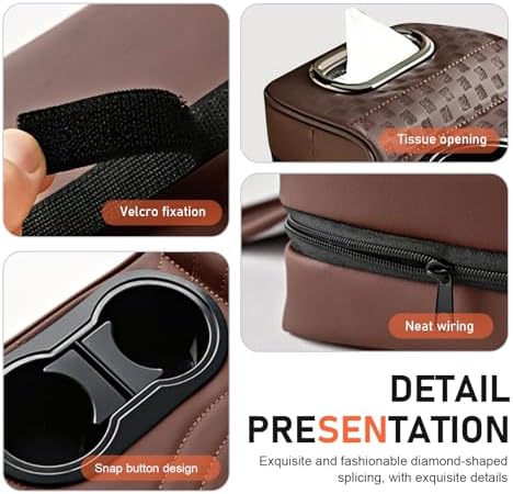Car Center Console Cover, Microfiber Leather Car Armrest Cover Cushion with 2 Storage Bags, Cup Holders, Tissue Box Slot, Universal Car Armrest Storage Box for Most Vehicles (Coffee) - Image 4