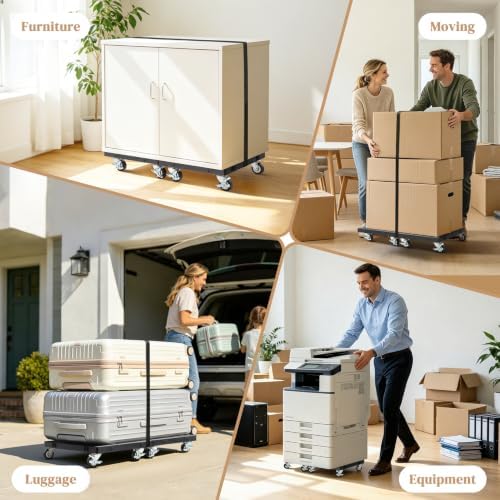Heavy Duty Furniture Dolly 4 Wheels, 12'' X 16'' Thickened Carbon Steel Moving Dolly with Brake, 2000 LBS Capacity Furniture Movers Dollies for Moving Boxes, Appliances, Furniture(2 Pack) - Image 5