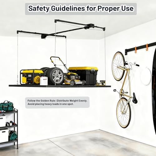 4×8 ft Heavy Duty Overhead Garage Storage Rack, 661 lbs Capacity with Safety Lock,Ceiling Mounted Storage Shelf, Steel Garage Ceiling Organizer for Garage, Basement, Warehouse (Black) - Image 5
