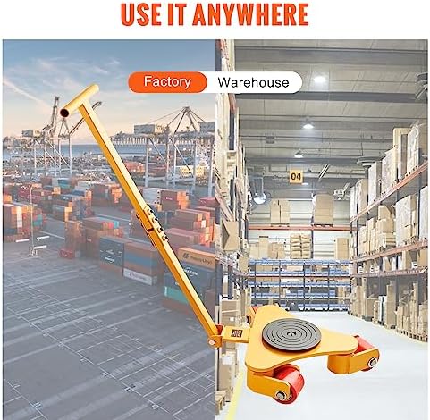 VEVOR Machinery Skate Dolly, 6614 LBS/3T Industrial Machinery Mover with Handle, Carbon Steel Machinery Moving Skate with 3 360° Swivel PU Wheels, 360° Rotation Non-Slip Cap for Warehouse, Workshop - Image 6