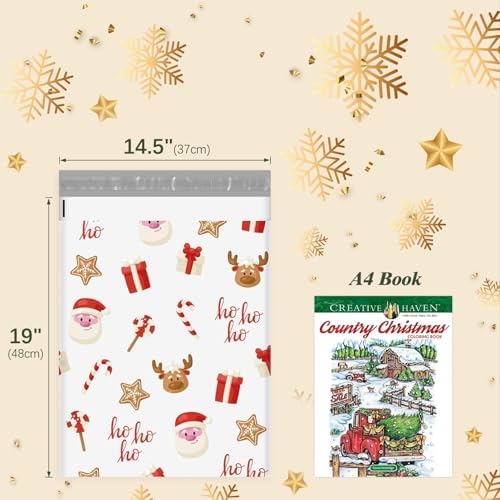 Fuxury Christmas Poly Mailers 14.5x19 Inch 500Pcs,Large Shipping Bags for Clothing,Strong Adhesive Shipping Envelopes for Small Business, Self Seal Poly Bag Mailing Envelopes White Santa Gift Decor - Image 4