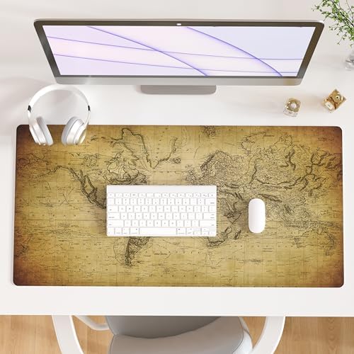 QiyI PU Leather Large Mouse Pad, Office Decor, 31.5" x 15.7", World Map by QIYI