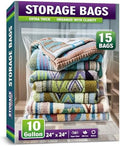 Extra Large 10 Gallon Zippered Plastic Bags for Storage- 24'' x 24'', Ideal for Clothes Clothing, Travel, Moving, 3-mil Extra Thick Clear Plastic, 15 pack by Storage+Master