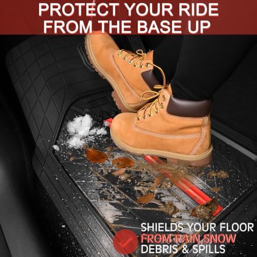 CAR PASS Metal Medium Rubber Floor Mats for Car Heavy Duty Car Mats All Weather, Universal Trim to Fit for Truck SUV Vehicle Automotive Floor Mats, Waterproof Car Mats 4 Piece Black and Red - Image 4