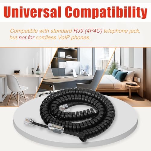 Uvital 1 Pack Telephone Handset Cords with Detanglers, RJ9 4P4C, Black - Image 6