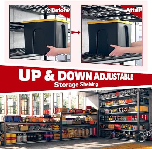 REIBII 60" W Garage Shelving, 3000LBS Storage Shelves, 6 Tier Heavy Duty Shelving, Adjustable Metal Shelving Units and Storage Rack for Warehouse, Pantry, Basement, 60" W x 84" Hx 24" D, 2 Pack - Image 5