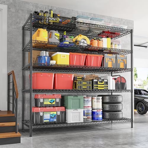 REIBII 55.5" W Storage Shelves 3200LBS Wire Shelving Unit 5 Tier Metal Shelving Heavy Duty Garage Shelving Metal Shelves for Storage Rack Adjustable Pantry Shelf, 55.5" W X 18''D X 71" H, 3PCS - Image 6